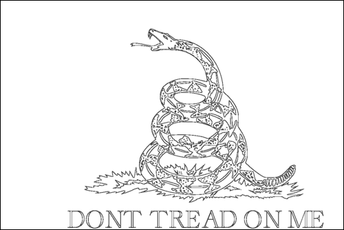 Kontur av flaggan för Gadsden (USA ca 1775) att färglägga